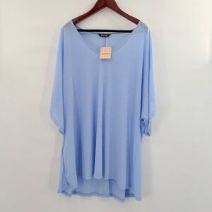 Sheer Blue Tunic Top Lagenlook Coastal Oversized Dolman High Low BloomChic 18 20